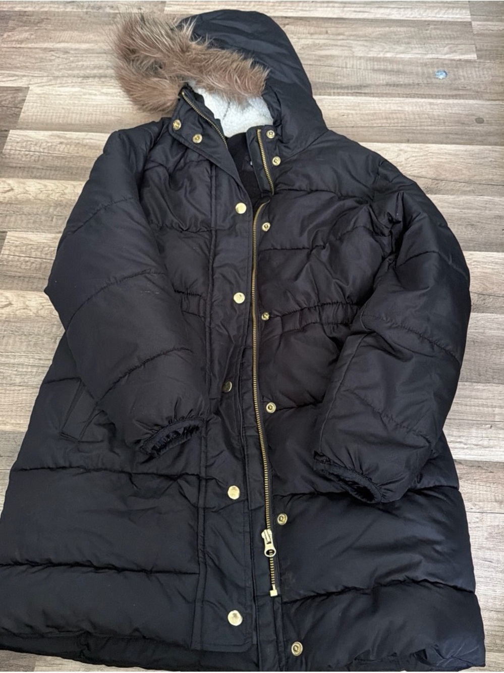 Old Navy Black Puffer Coat with Faux-Fur Trim Hood